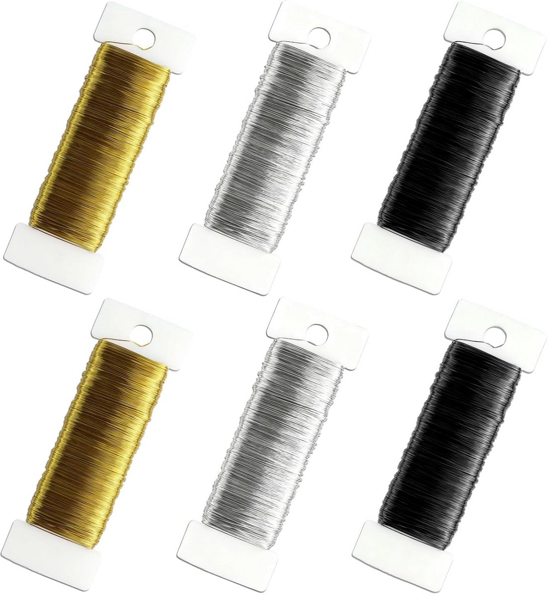 6 Rollen Binddraad Bloemen & Knutselen - 0.35mm x 50m - Goud, Zilver & Zwart