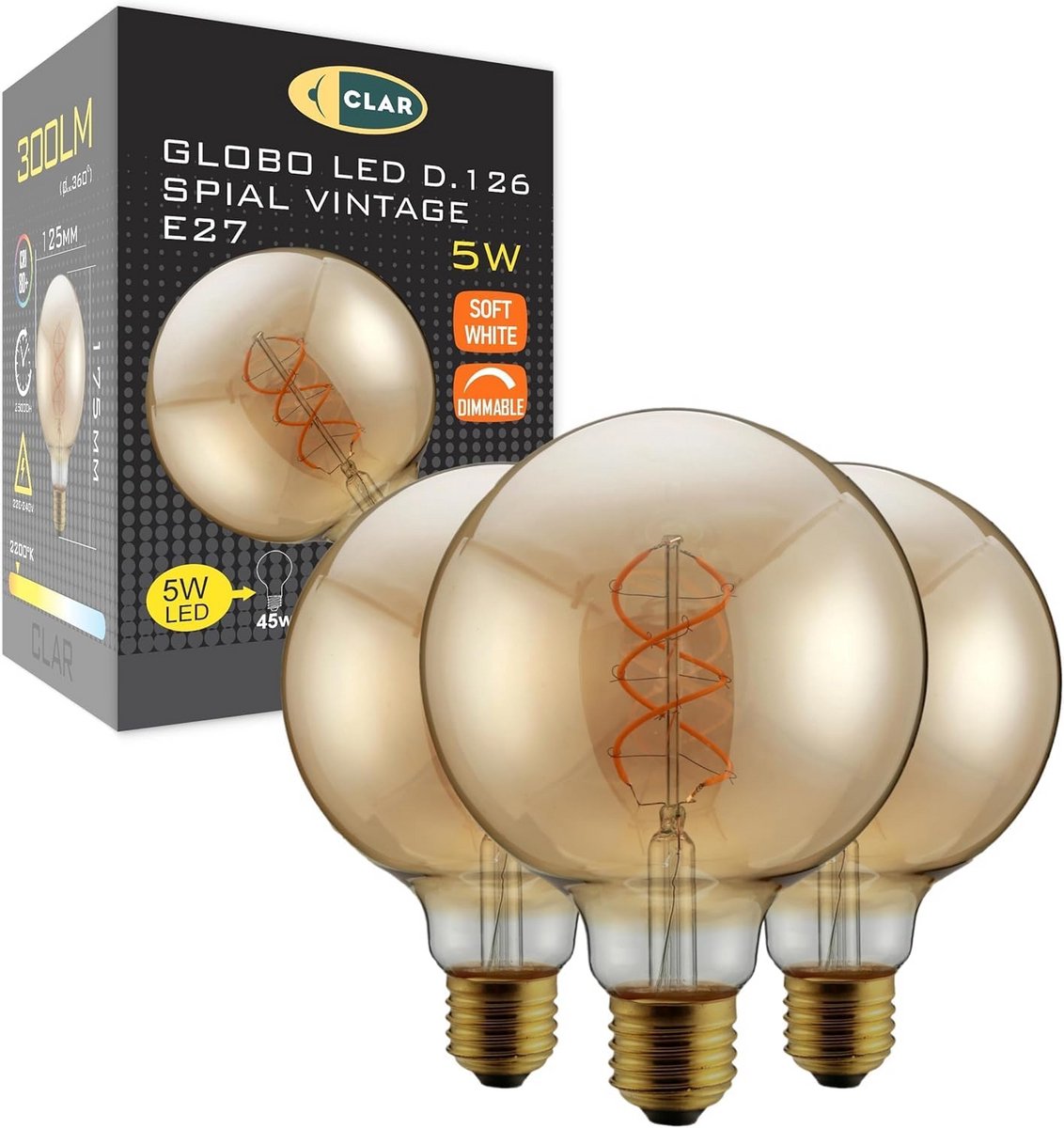 Dimbare E27 LED Gloeilamp Bol Vorm Dimbare Warm Wit Licht 3 stuks