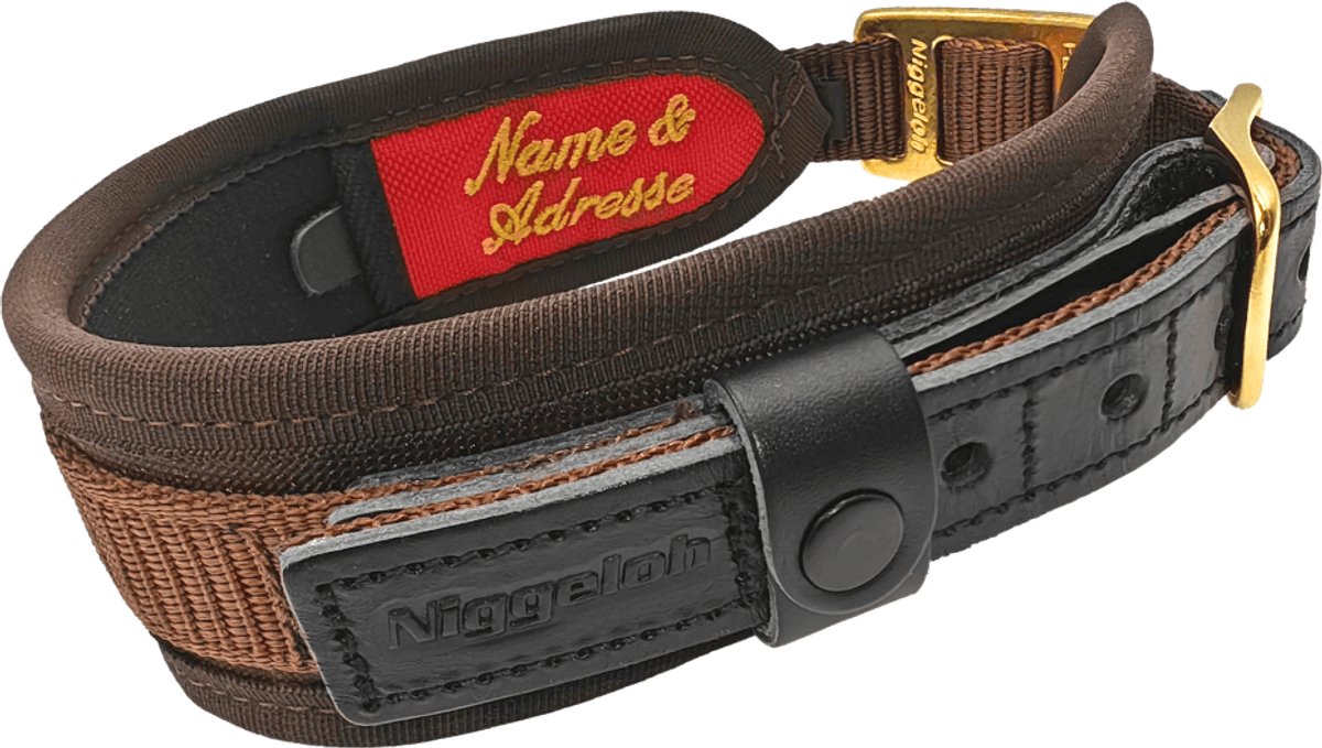 Niggeloh Collar de Luxe – Halsband Hond / Hondendhalsband – Premium Leer & Neopreen - Bruin S