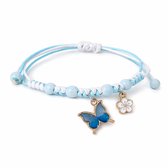 Armband Meisje- Blauw- Armband Vlinder- Meisjes armband Vlinder- Touwarmband Meisje- Bloemetje- Cadeau Meisje -Kind- LiLaLove