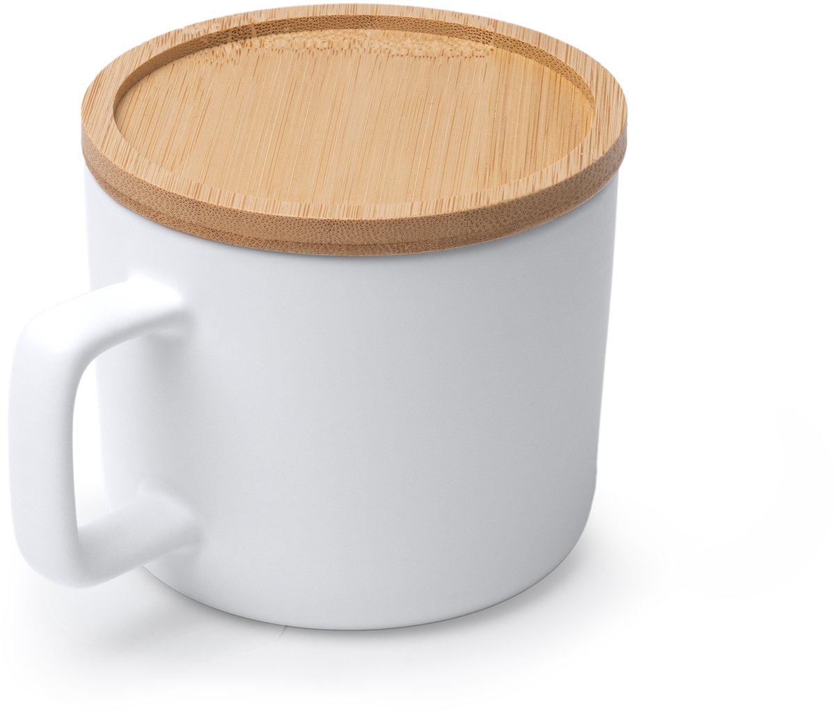 4 mokken met bamboe deksel vierkant handvat 350 ml. Deksel geschikt voor lasertechniek Molok 1841