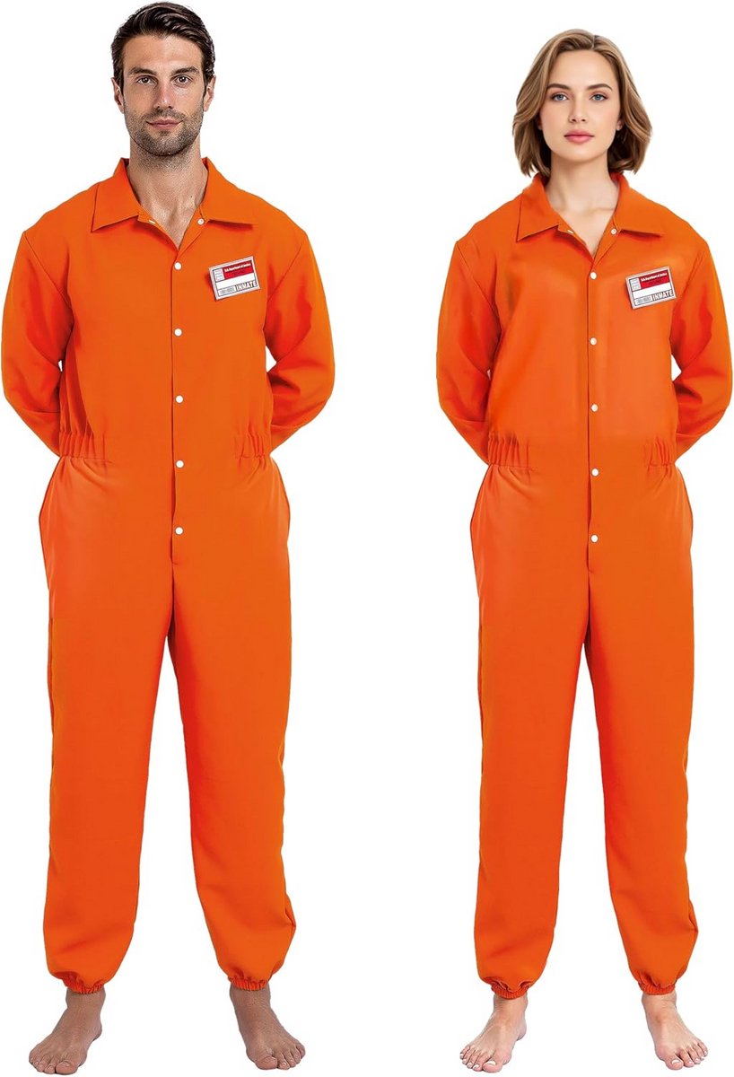 Gevangenis Jumpsuit Oranje Kostuum voor Heren en Dames