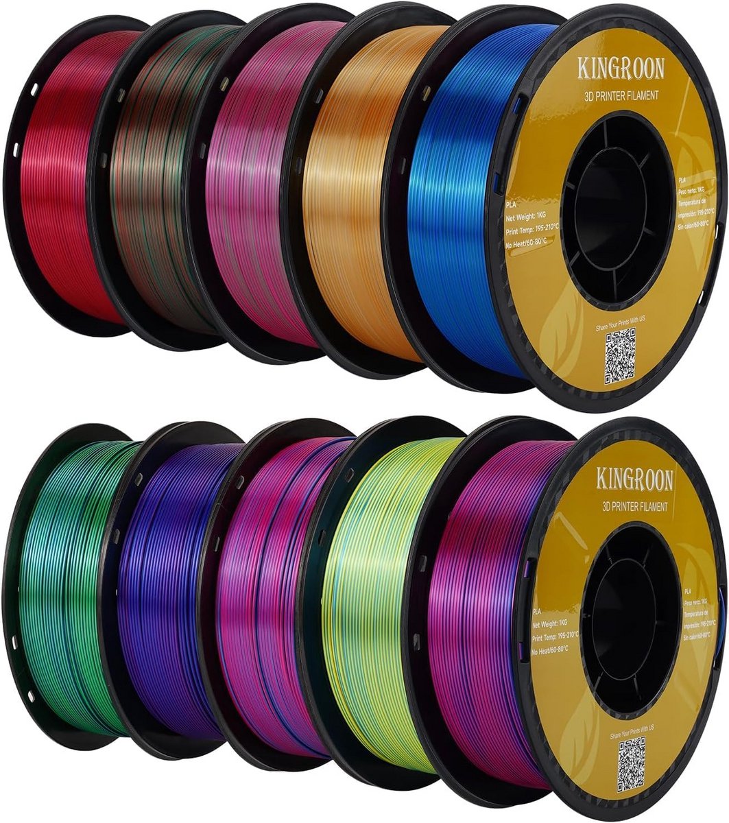 Zijde PLA Filament 10 Rollen Set 1,75 mm - Meerkleurig Hoogwaardig 3D Printer Materiaal