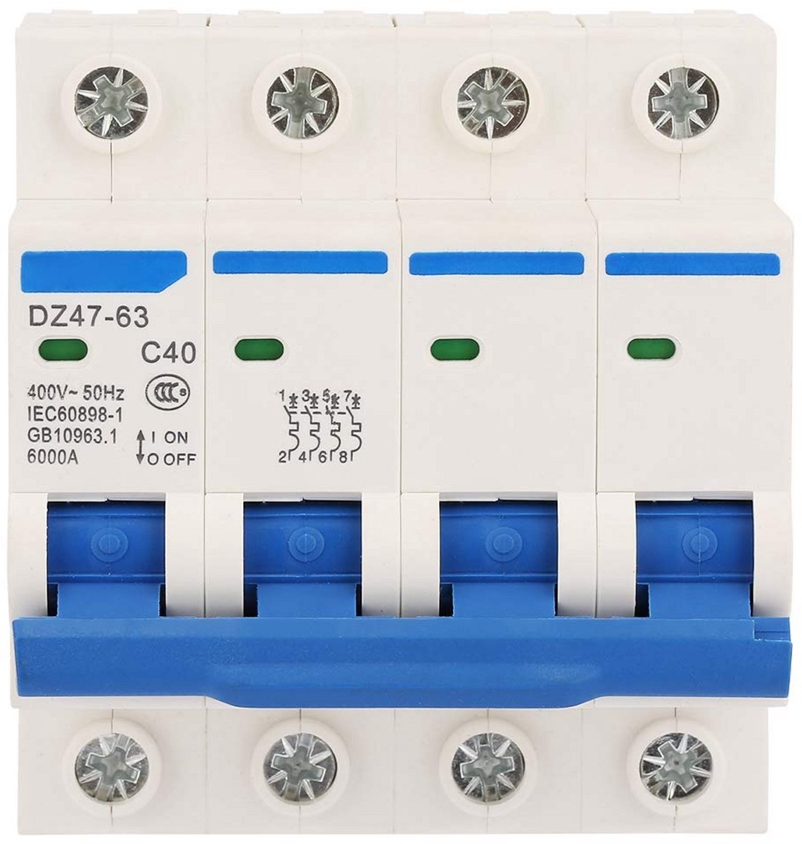 4-Polige Miniatuur Schakelaar 40A 400V voor DC Systemen met Lekstroombeveiliging