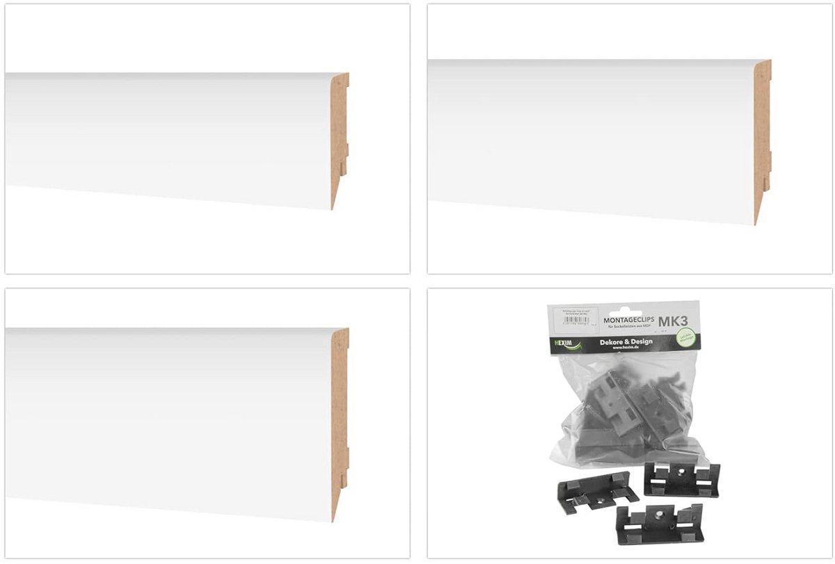 MDF Plinten Wit voor Tegels, Laminaat, Vinyl en Tapijt - 16mm Hoogte - Weimarer Profiel