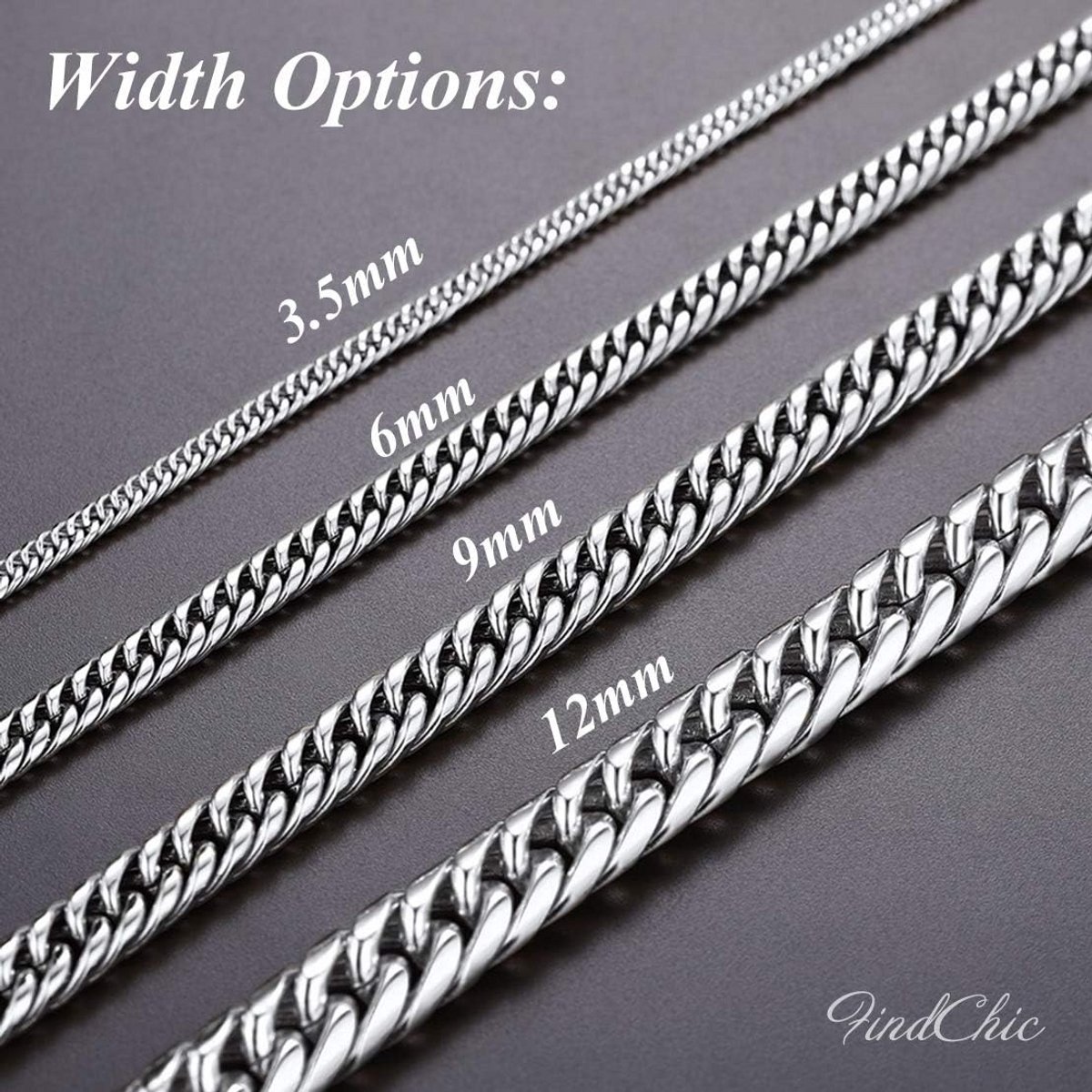 Cubaanse Ketting Heren van Roestvrij Staal - Verschillende Breedtes en Lengtes