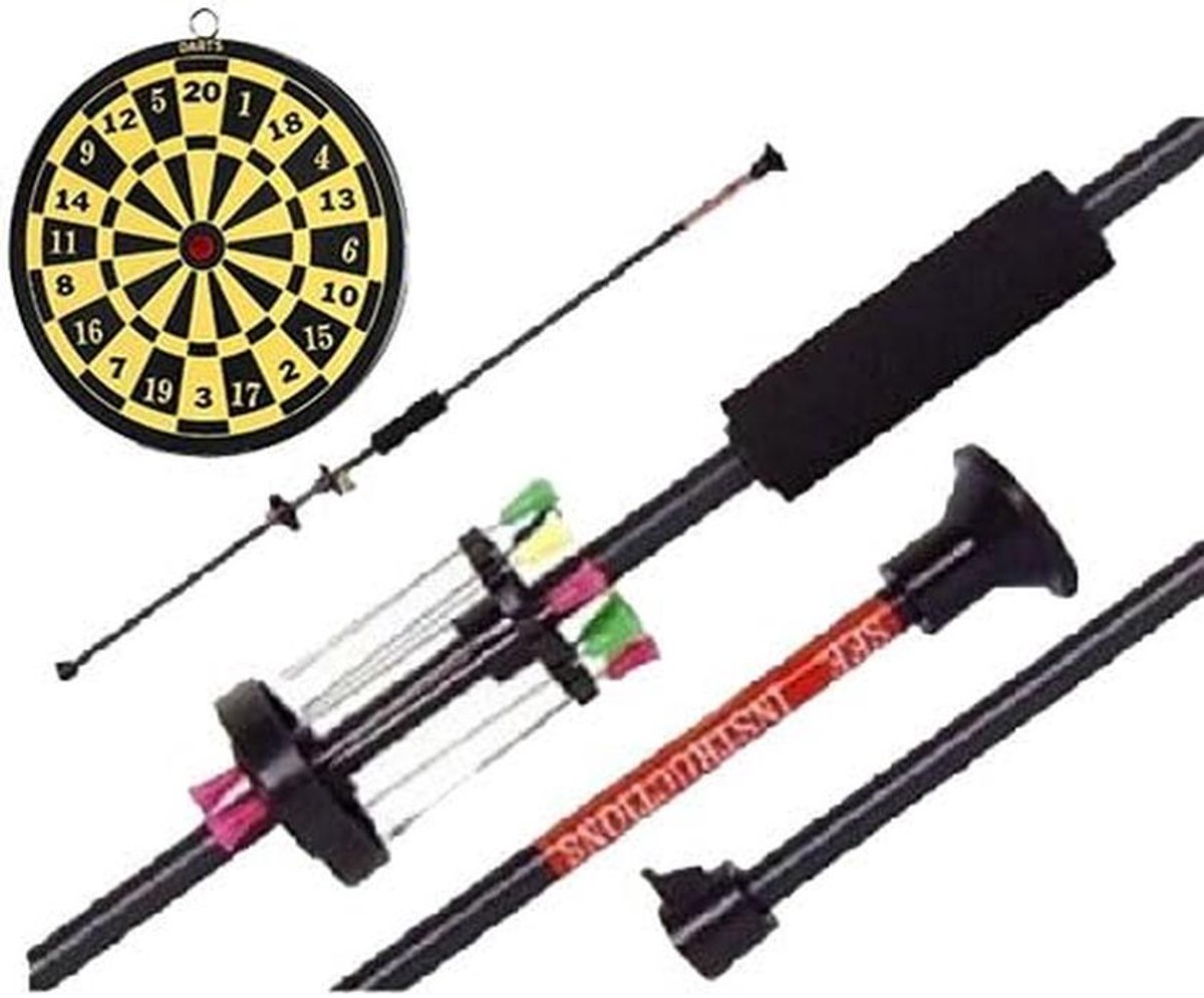 Precisie blaaspijp aluminium set met 12 stalen pijltjes en dartbord 100 cm