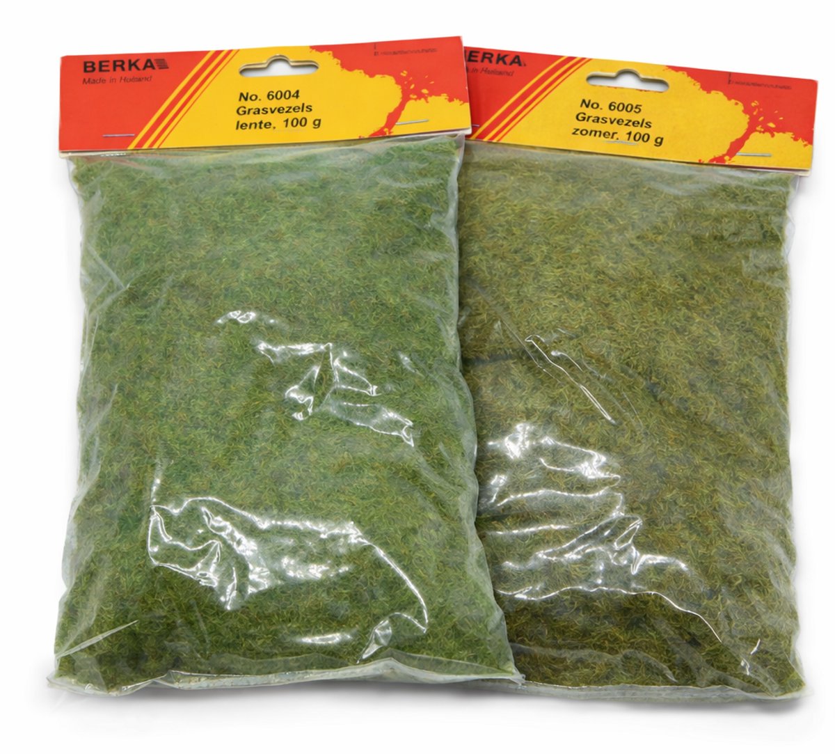 BERKA Grasvezels Set 100g – Lente (6004) & Zomer (6005) – 2 x 100 gram – Modelbouw Landschapsmateriaal