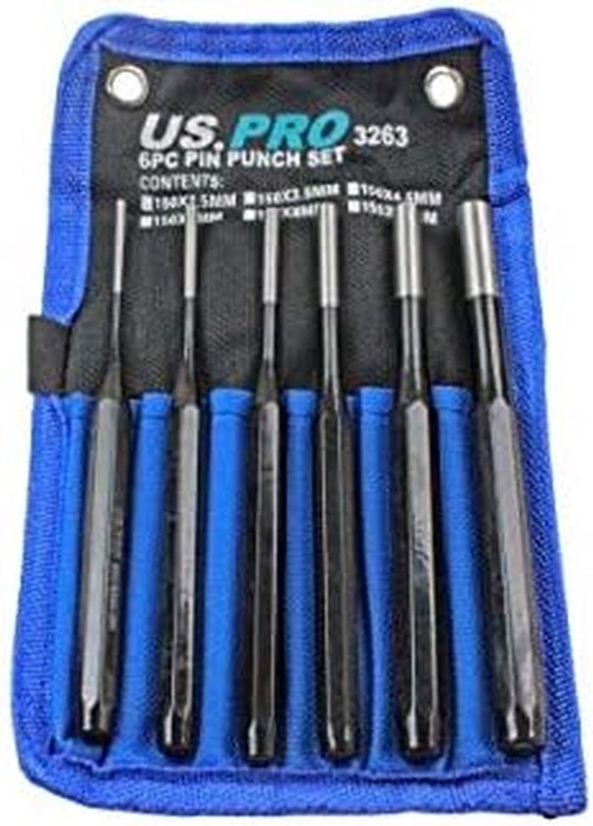 Set van 6 Pin Punch Set Slagpennen Assortiment 2,5 t/m 10 mm