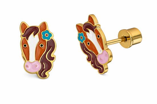 La Rosa Princesa Boucles d'Oreilles Cheval Dorées Fille – Couleur Or Acier 316L Fermeture à Vis