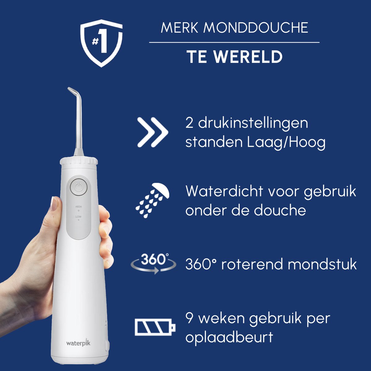 Waterpik Cordless Pearl draadloze elektrische waterflosser, oplaadbaar. Verwijdert tandplak, reinigt tussen tanden, waterdicht en ideaal voor reizen of kleine badkamers. Wit. thumbnail 6