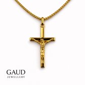 Kruis Ketting met Jezus Figuur GAUD – Goudkleurig Stainless Steel – 60 cm – Inclusief Cadeaudoos