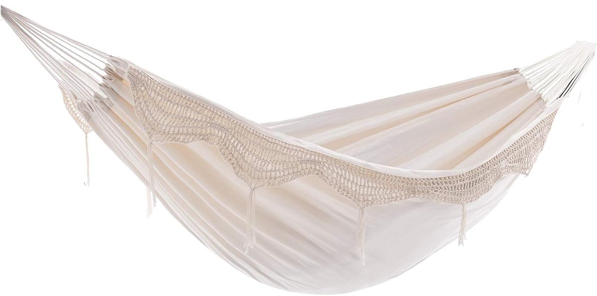 Vivere hangmat XL - Wit - 230x160 cm - met franjes