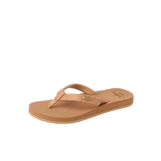 Bruine Reef teenslipper met leren bandjes en
Cushion Bounce zool.