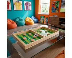 Eddy Toys Fling Shot Voetbalspel - Houten Vang- en Werpspel - Compact en Draagbaar - Leuk Buitenspeelgoed voor 2 Spelers - Geschikt voor Jong en Oud - Afmetingen 34x12x2 cm - Kleur Beige/Groen