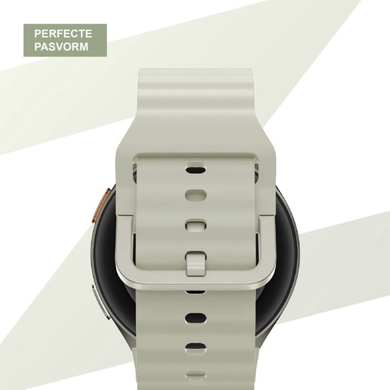 Crèmekleurig siliconen horlogebandje met gespbevestiging en perforaties.