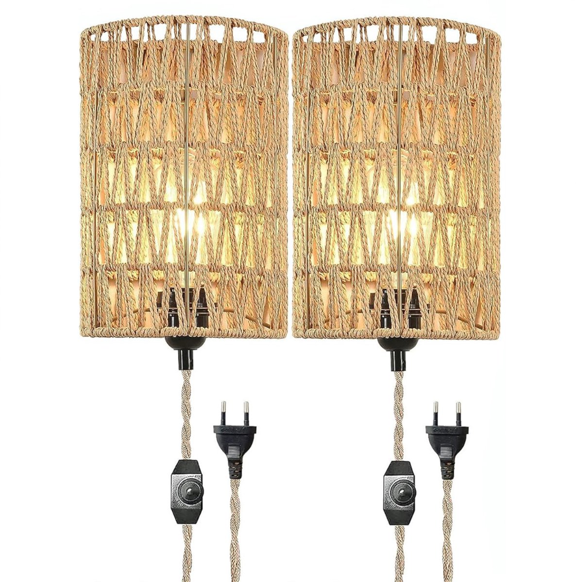 NBAP® Wandlamp Binnen met Snoer - Wandlamp met Stekker voor Binnen - met Dimbare Schakelaar - Industrieel en Vintage - Slaapkamer Bedlampje-Bruin
