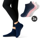 3 Paar Yoga Sokken Antislip Dames - Antislip Sokken Dames - Pilates Sokken - Anti Slip Sokken - Roze, Grijs & Zwart
