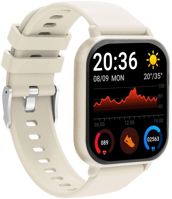 Denver Smartwatch – Android iOS – Notificaties – Sporthorloge – Hartslagmeter – Saturatiemeter – Slaapmonitor – SWC176BE – Beige