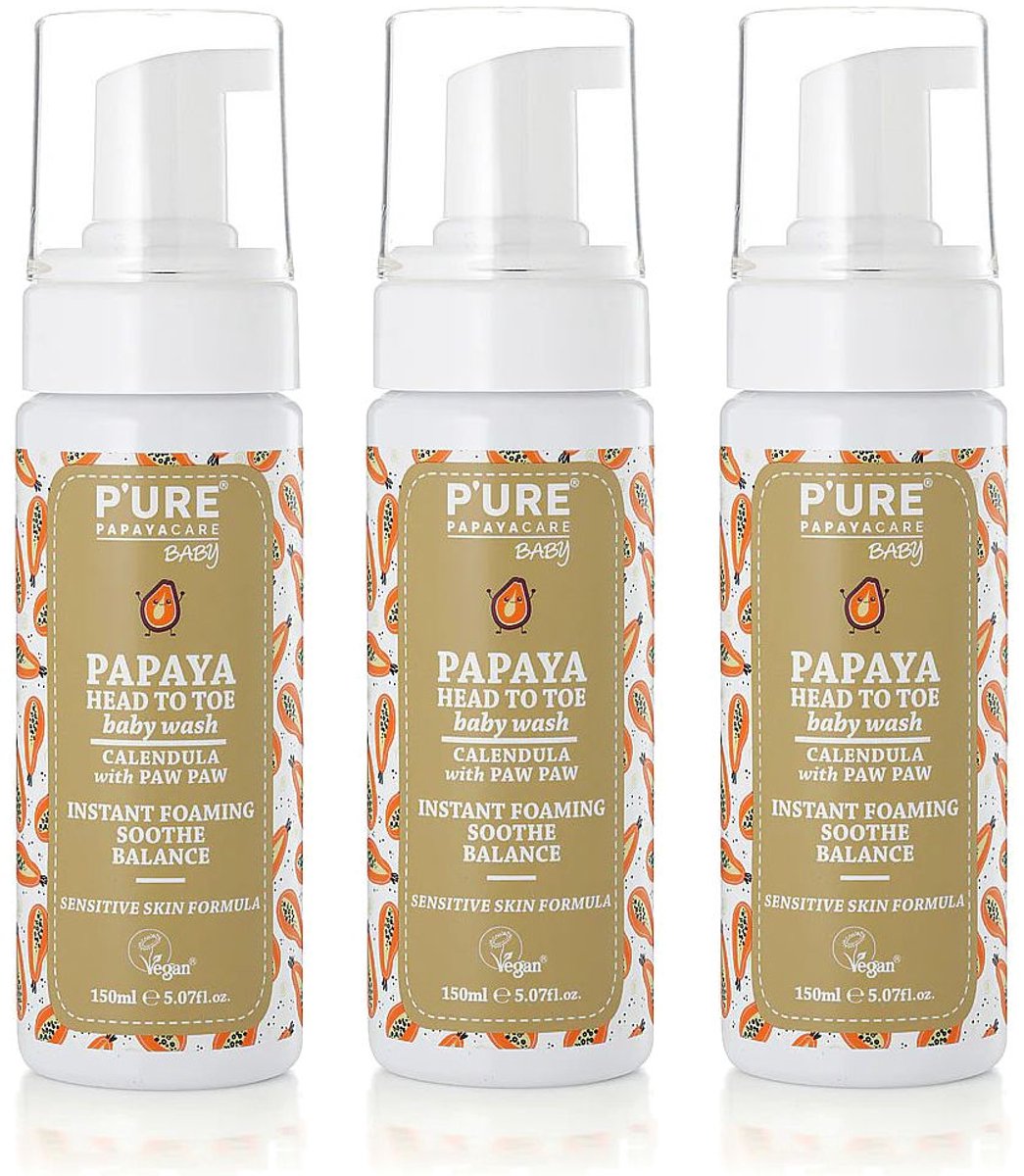 P’URE Papayacare - Papaya Baby Head To Toe Wash - 3 Pak - Voordeelverpakking