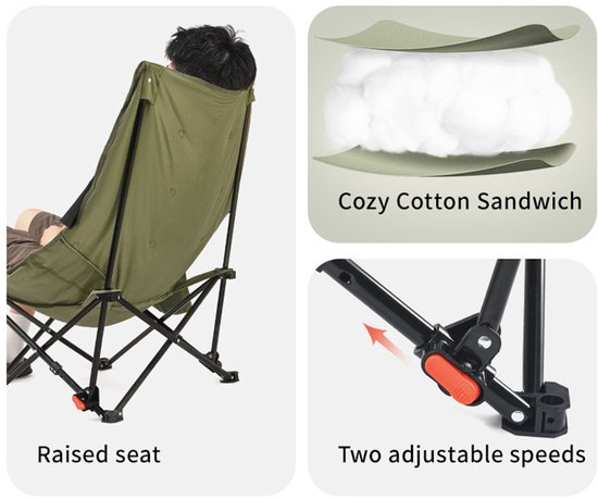 Naturehike Seastar gevoerde campingstoel - Extra breed 70 cm - Verstelbare rugleuning - Opvouwbaar - Stalen frame - Draagvermogen 120 kg - Inclusief draagtas van Naturehike — afbeelding 3