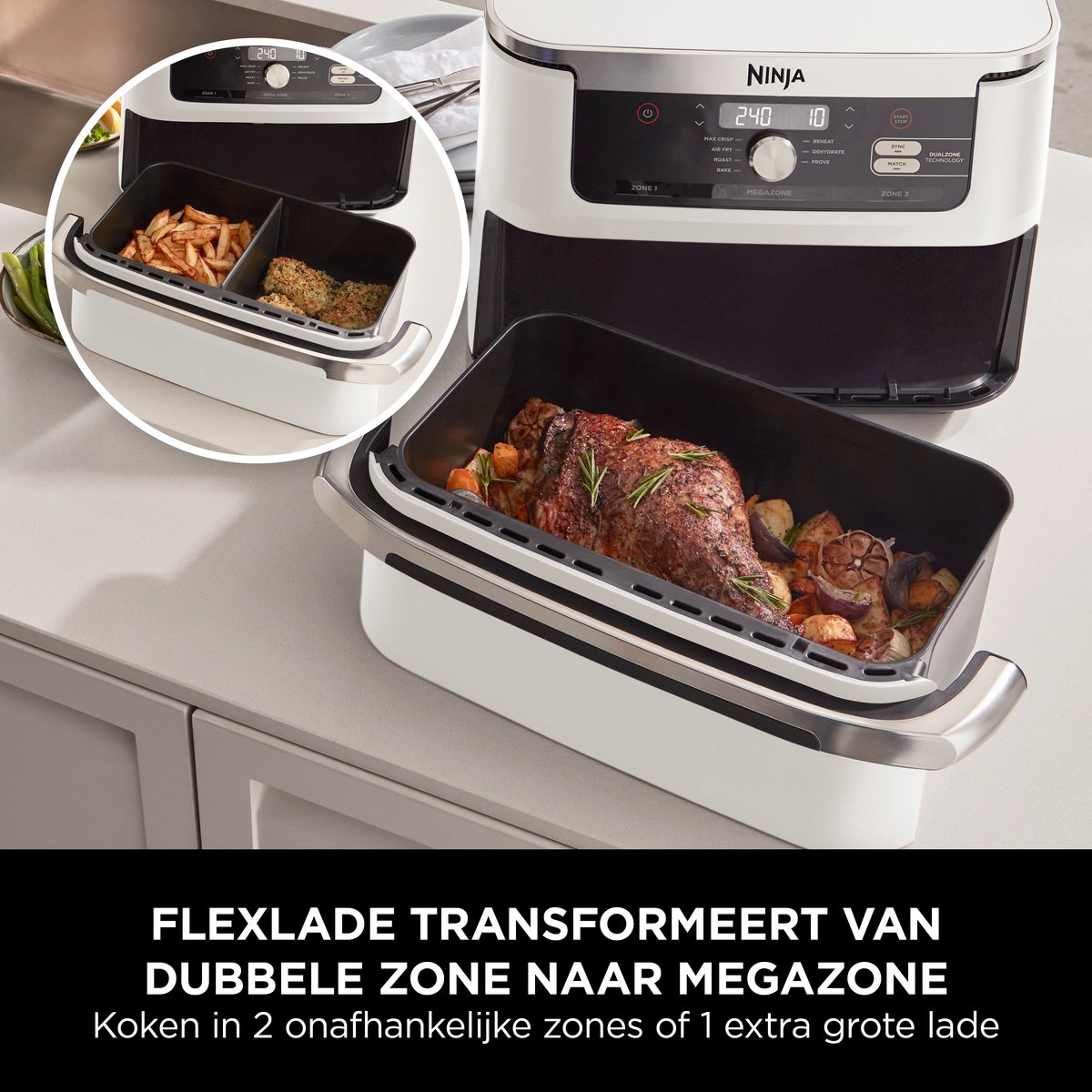 Ninja Foodi FlexDrawer Mega Dubbele Airfryer XXL - 10.4 Liter - Twee Kookvakken of Één MegaZone - Heteluchtfriteuse - Wit - AF500EUWH — afbeelding 3