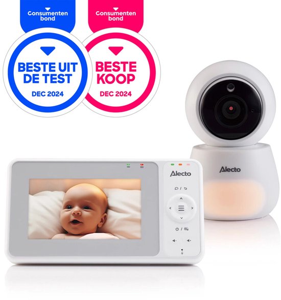 Alecto Babyfoon met Camera - Core Collection - Beste Koop en Beste uit de Test - 4.3 inch Scherm - Op afstand bestuurbaar - Uitbreidbaar tot 4 camera's - Nachtlampje - DVM2043 - Wit