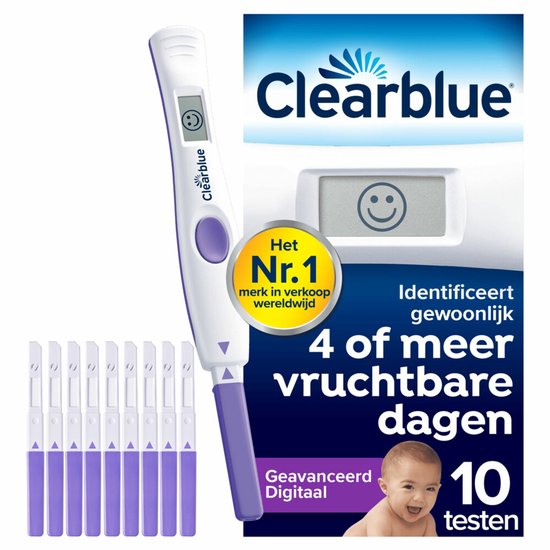 Clearblue Geavanceerd Digitaal met 10 ovulatietesten en een digitale zwangerschapstest met smiley. "Het Nr. 1 merk in verkoop wereldwijd".