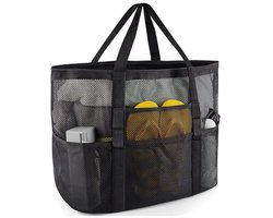 Strandtas — Strandtas van mesh — Ruime draagtas voor aan zee — Veelzijdige opbergtas van mesh voor reizen, fitness en sport — Ontworpen voor gezinsuitjes — Biedt plaats aan speelgoed en vakantiebenodigdheden — 43 x 20 x 39 cm