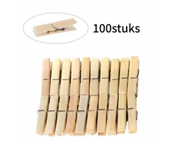 100 stuks houten wasknijpers - RVS veer - glad geschuurd - verstevigde knijpkop - 6 cm - houtkleur