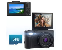 Senzo Digitale Camera 5K met WiFi - 75MP - 18 x Zoom - 60FPS - Fotocamera - Fototoestel - Compact Camera - Vlog Camera - Video Camera - Incl. 64GB