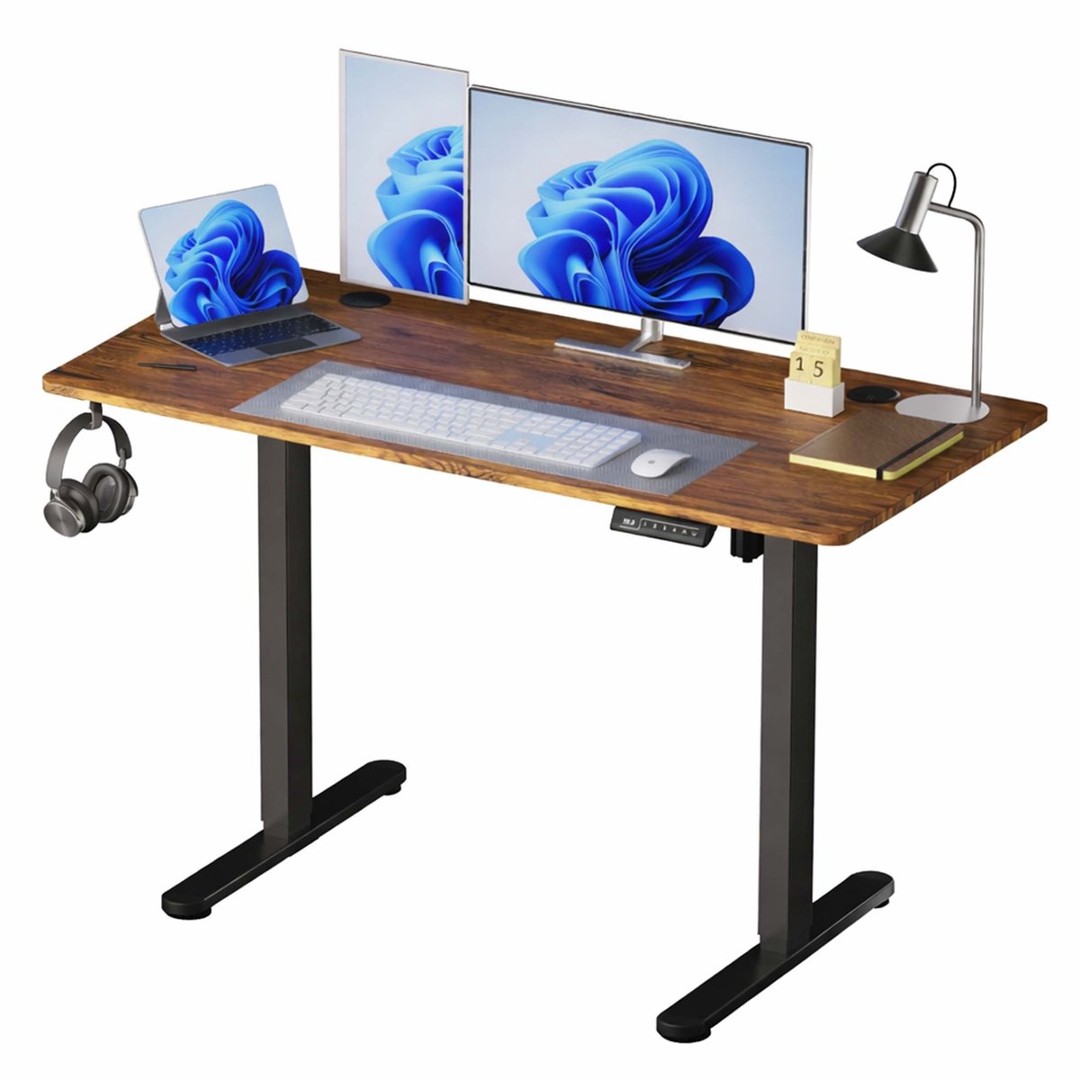 Hoogteverstelbaar bureau - 120x120x60 cm - bruin en zwart