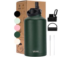 VANN® 3-Wandige RVS Waterfles 2 Liter met rietje voor volwassenen – Met 5 accessoires – thermoskan 2 liter – 24 uur koud/12 uur warm – Deep Forest – Cadeau voor man en vrouw – VANN ULTIMATE BOTTLE®