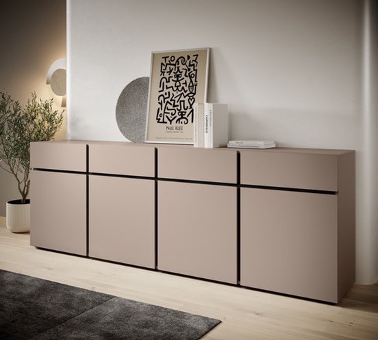 Dressoir Cain - Beige - Zwart - 225 cm