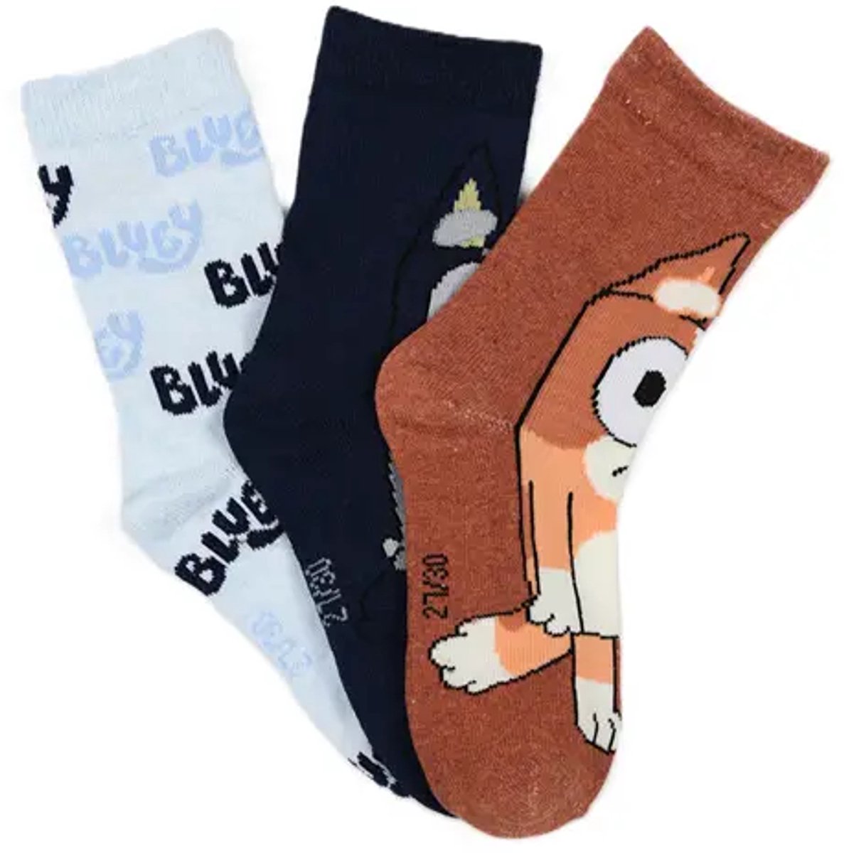Bluey Sokken Kinderen – 3 Paar – Bluey & Bingo – Maten 31-34 – Katoenmix – Officiële licentie – Bruin/Blauw