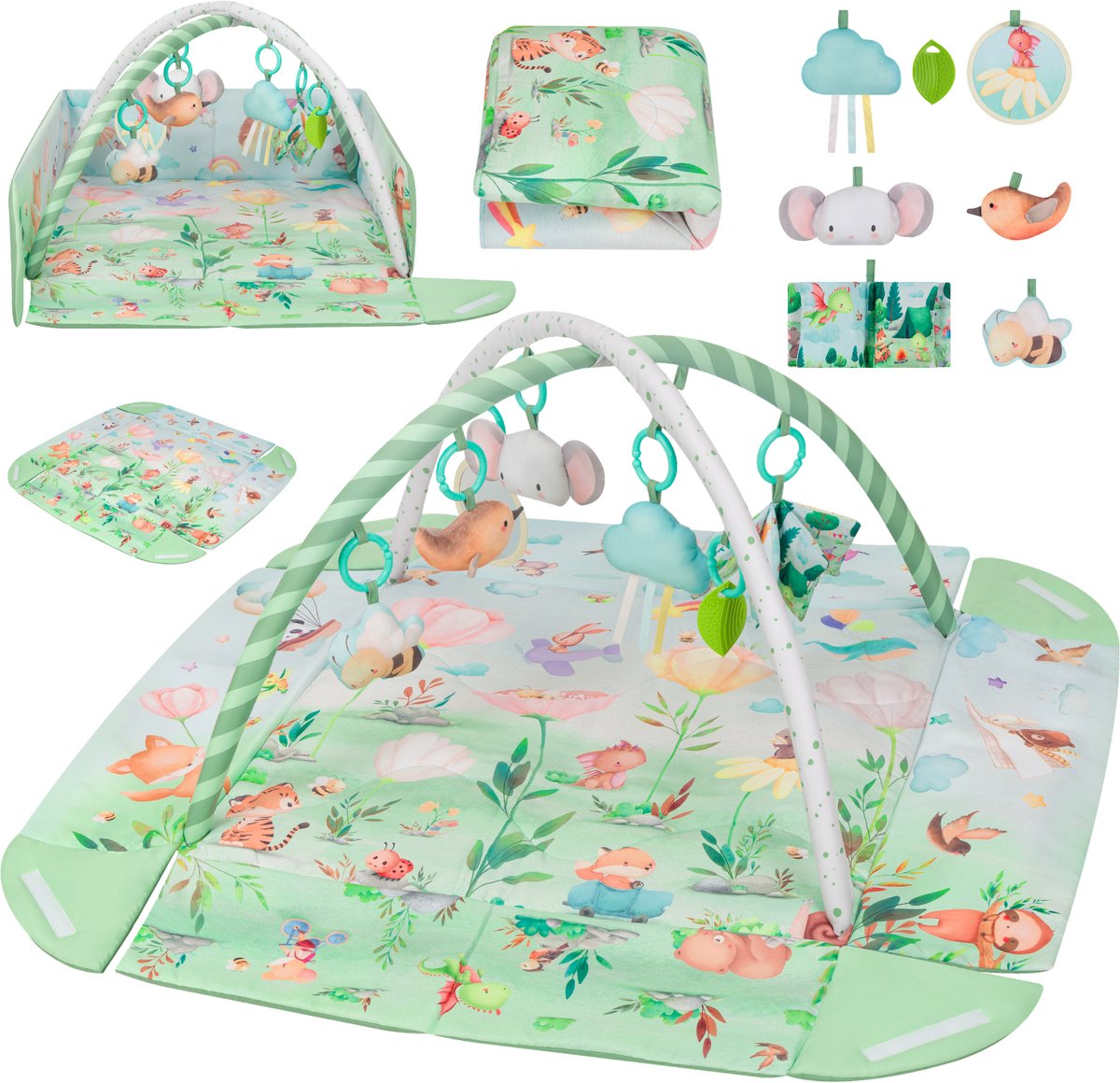 Lionelo Inga Multicolor – Multifunctionele Speelmat met Bogen – Speelkleed & Speelhek – 7 Sensorische Speeltjes – Baby Ontwikkeling & Motoriek — afbeelding 20