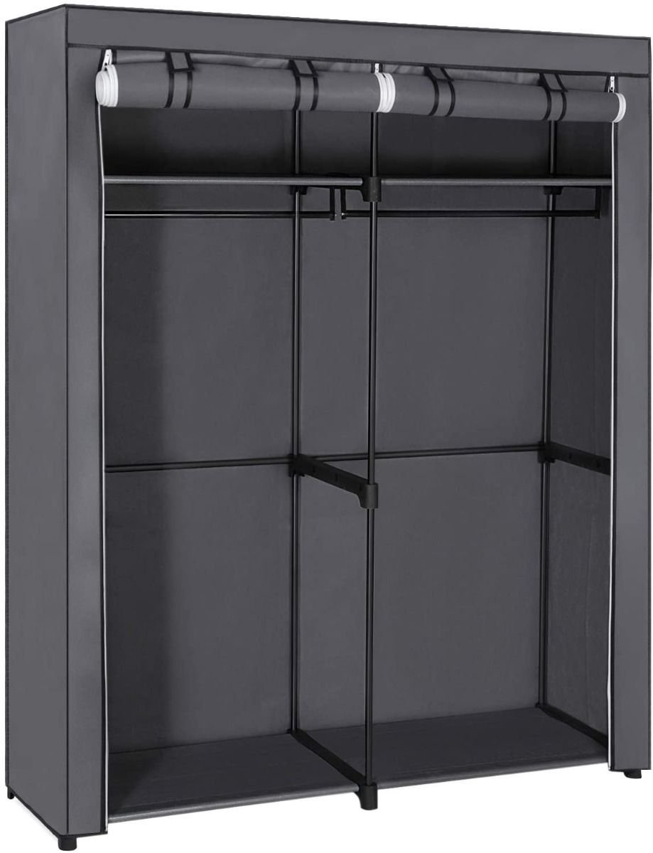 Hoppa! Stoffen Garderobekast met 2 kledingrails - Kledingkast - Grijs - Stof - 140x174x43 cm (BxHxD)