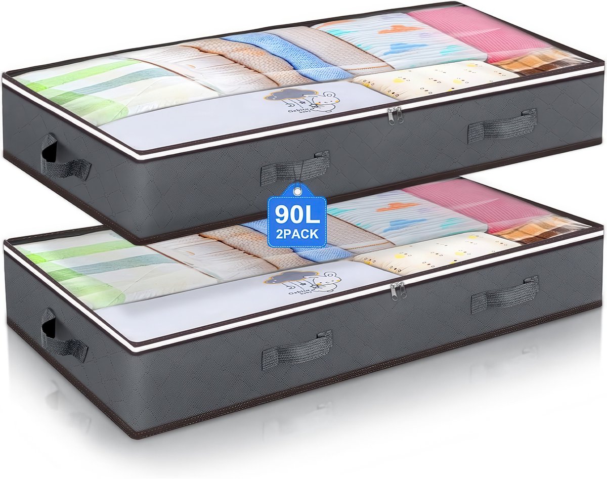 YONO Opbergbox voor onder het Bed - 90L - Opbergtas Kleding en Beddengoed - Opvouwbare Organizer - 2 Stuks
