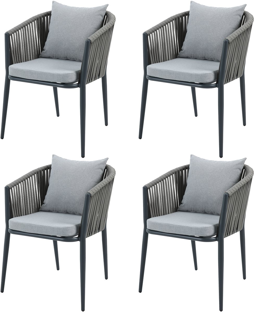 AXI Faye Stoelen Antraciet – Set 4 stuks – Tuinstoelen –Gepoedercoat aluminium frame – Stoel met Olefin kussens – Rugleuning van Polyester touw