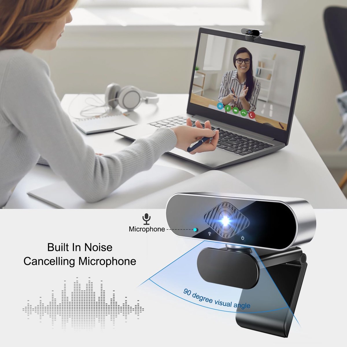 Webcam met microfoon 1080p HD, 360° verstelbaar, USB thumbnail 2