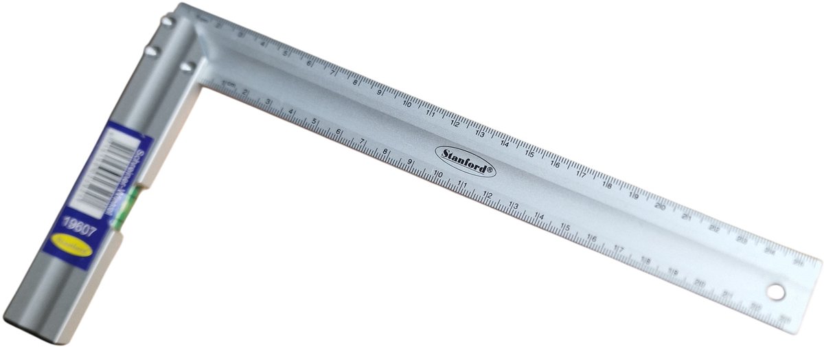 Stanford - Winkelhaak 250 mm - Blokhaak - Aluminium - Horizontaal Waterpasje