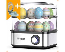 Keukenvriend© Eierkoker met timer en zoemer - eierkoker electrisch - 1 tot 16 eieren - *Inclusief eiersnijder* - Perfect voor op kantoor - 500W - XXL eierkoker - Stoomfunctie - Ook geschikt voor groenten