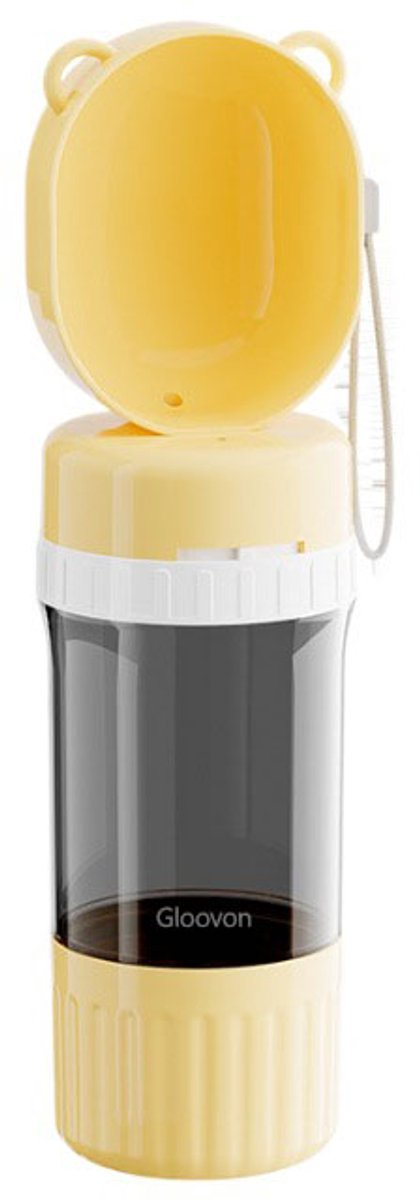 Gloovon® - 2-in-1 Drinkfles Hond - Drinkfles en Voerbak voor onderweg - 400ml Water & 180ml Voer - Lekvrij - Draagbaar - Voor Honden en Katten