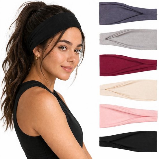 BOTC Haarband - 6 Stuks Vouwen Haarbanden Set - Dames haarbanden - 23*10CM - 6 kleuren mixen - Sport Yoga Haarbanden