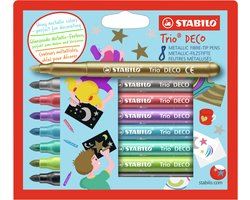 STABILO Trio DECO - Metallic Viltstift - Met Extra Dikke Punt 3,0 mm - Etui Met 8 Kleuren