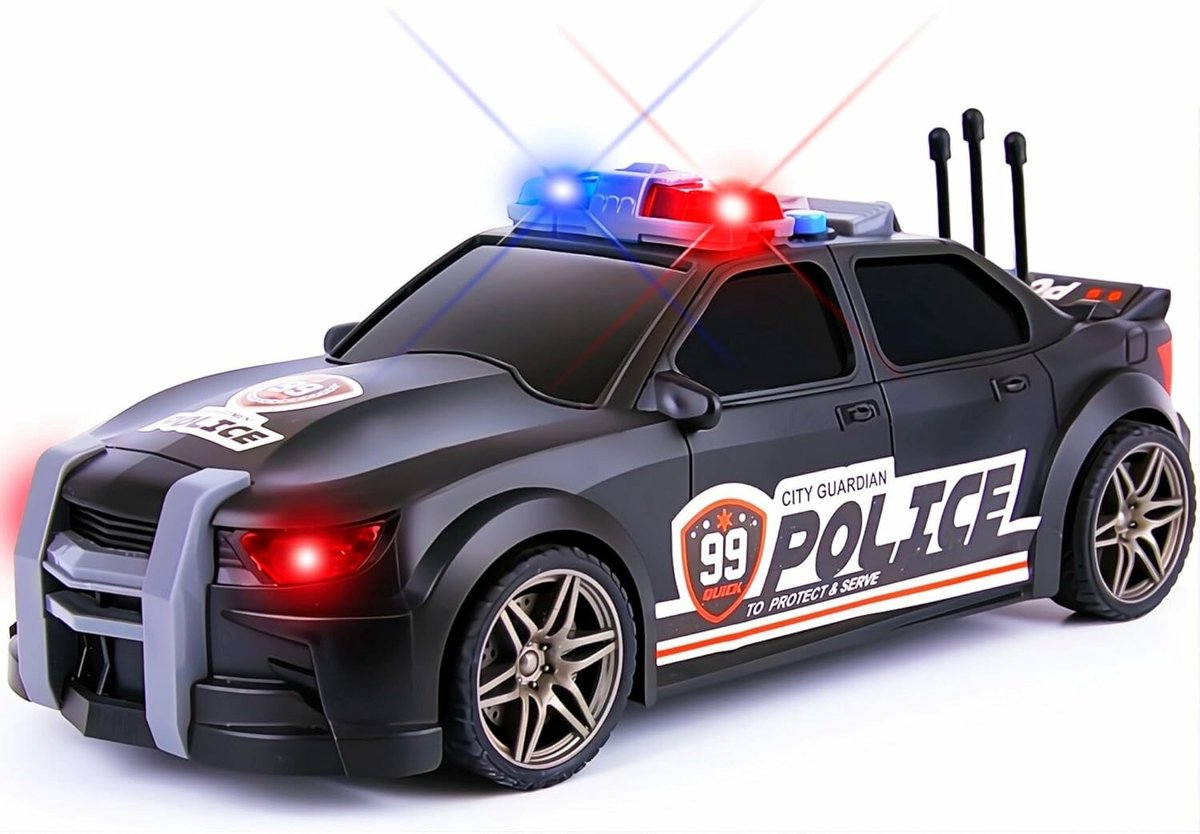 Police Car - Politieauto - frictiemotor - geluids- en lichteffecten - incl. batterijen in 24CM