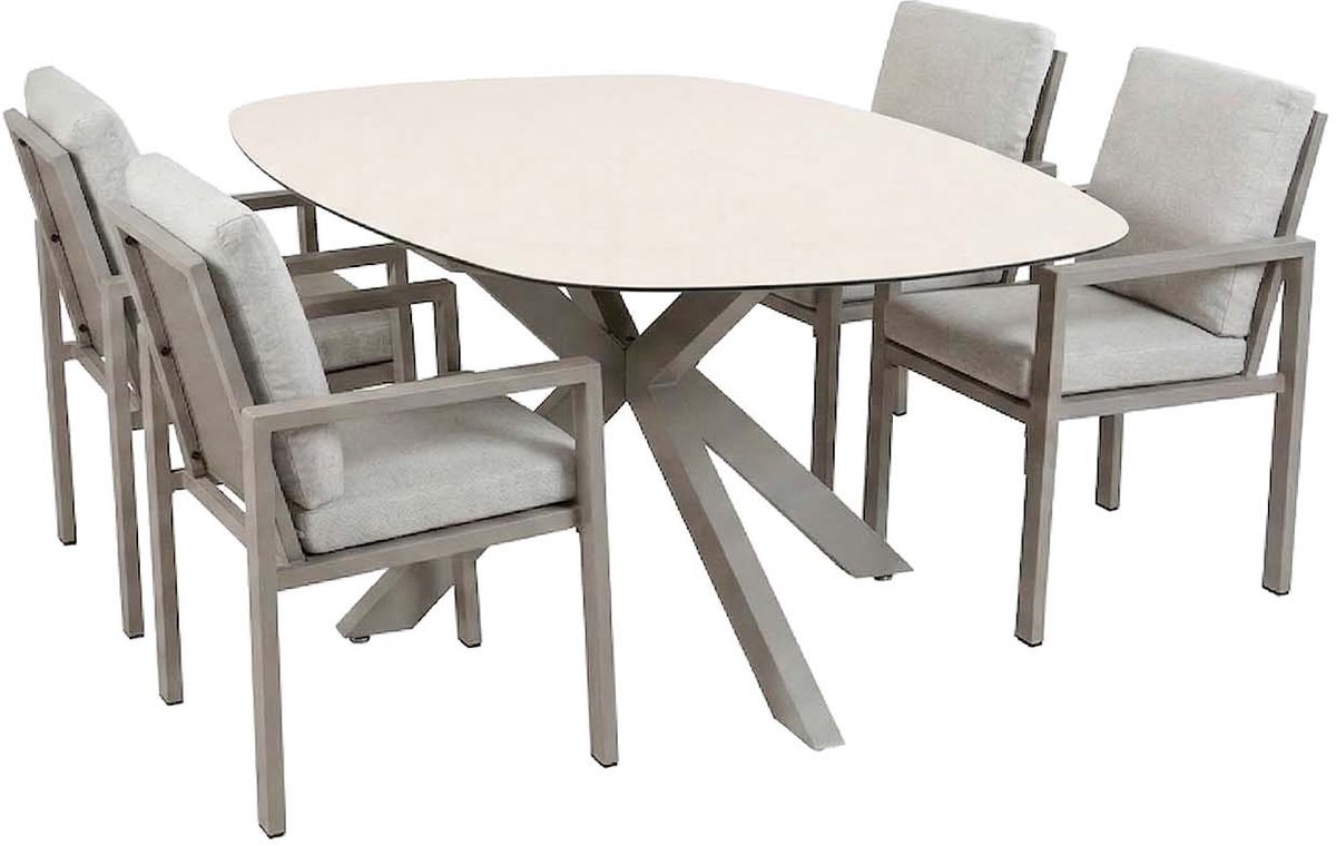 5-delige tuinset | 4 Lumo tuinstoelen | Tuintafel Barletta 180x115cm | Camel & Sandstone