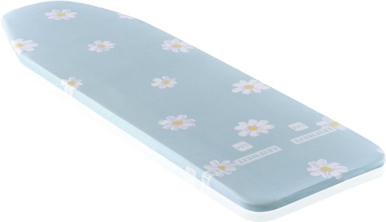 Lichtblauwe strijkplankovertrek "Cotton Classic" met een patroon van witte bloemen.