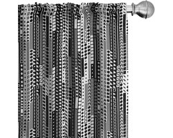 ABAKUHAUS Zwart-witte gordijnen, geometrisch patroon, raamdecoratie voor woonkamer en slaapkamer, 2 stuks 75 cm breed x 225 cm hoog, zwart e