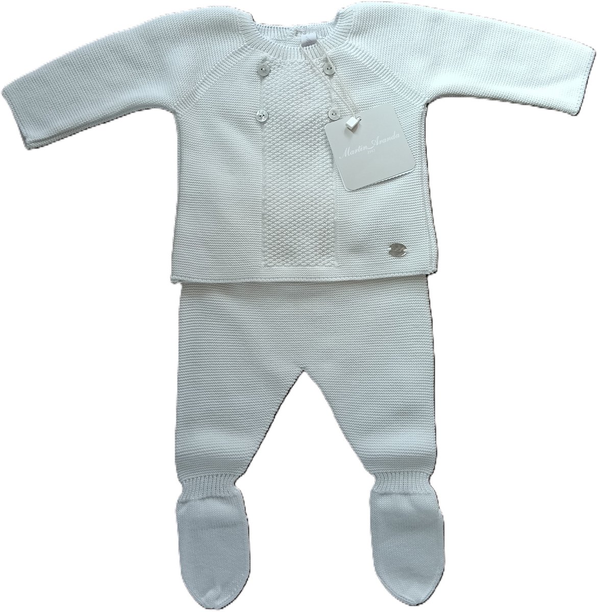 Gebreid tweedelig baby pakje | crudo / creme | broekje met voetjes |maat 56 | 01 maand |